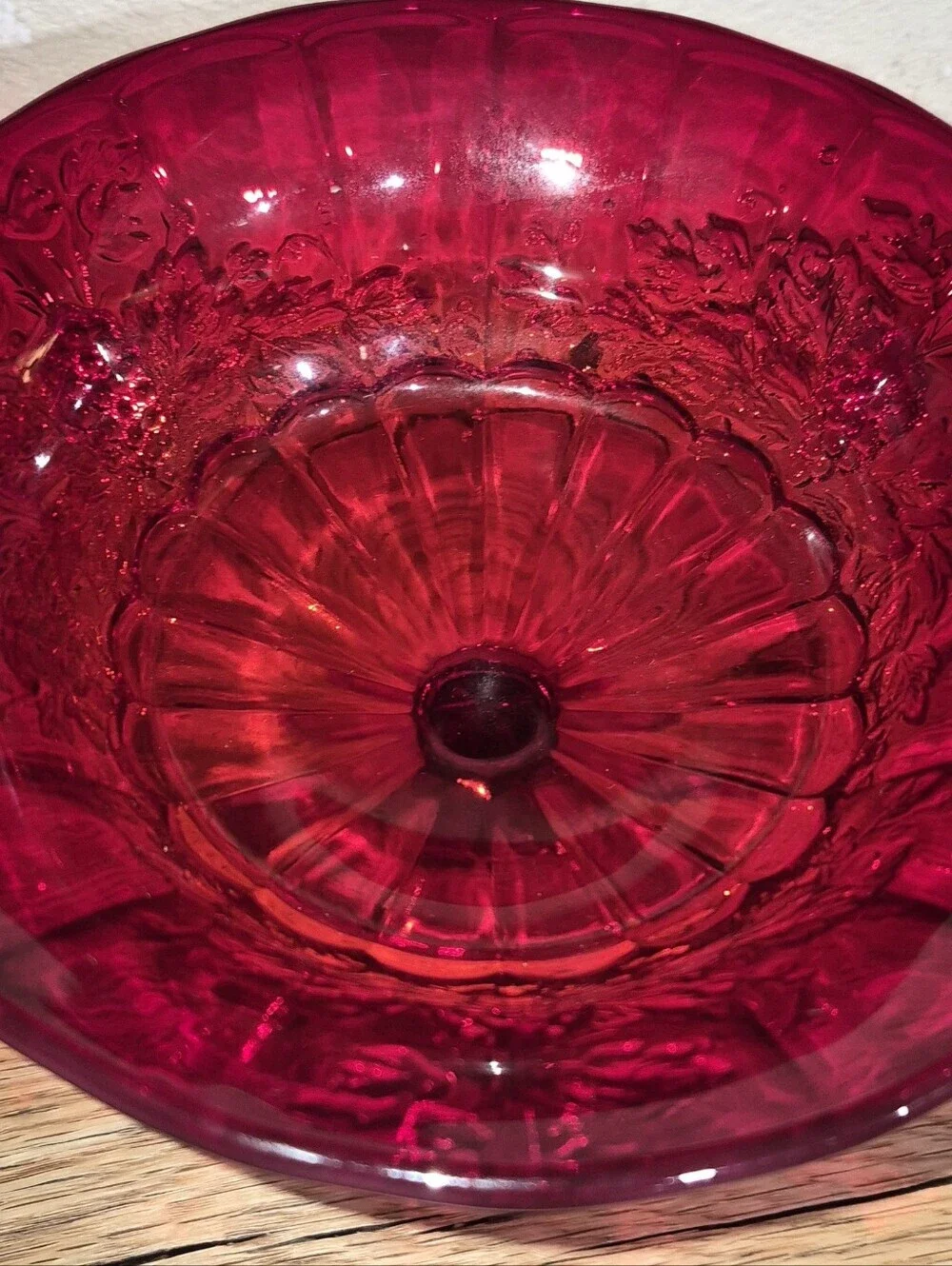 Vintage Ruby Red Glass Pedestal Compote Bowl